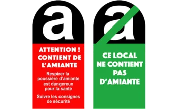 illustration de 2 signalétiques représentant les résultats d'un diagnostic amiante, l'une rouge pour informer de la présence d'amiante et l'autre verte pour signaler qu'il n'y a pas d'amiante