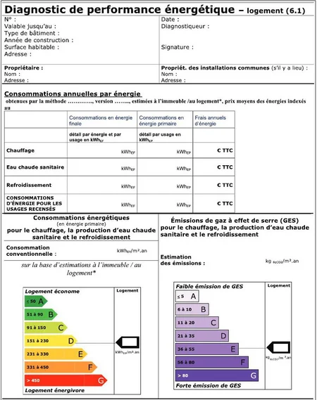 copie d'un diagnostic de performance énergétique vierge