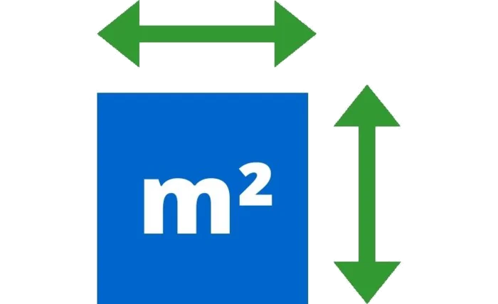 un rectangle avec la mention mètres carré et des flèches sur 2 côtés  représente la superficie d'un bien mesurée dans la cadre d'un diagnostic Mesurage Carrez ou Loi Boutin