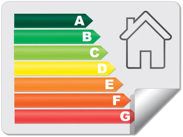 étiquette représentant la classification de la consommation énergétique d'un logement, symbolisant le DPE (Diagnostic de Performance Energétique)