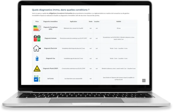 capture d'écran d'un tableau récapitulatif des Diagnostics Obligatoires